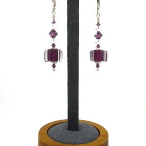 Magnificent Plum Furnace Glass & Crystal Earrings